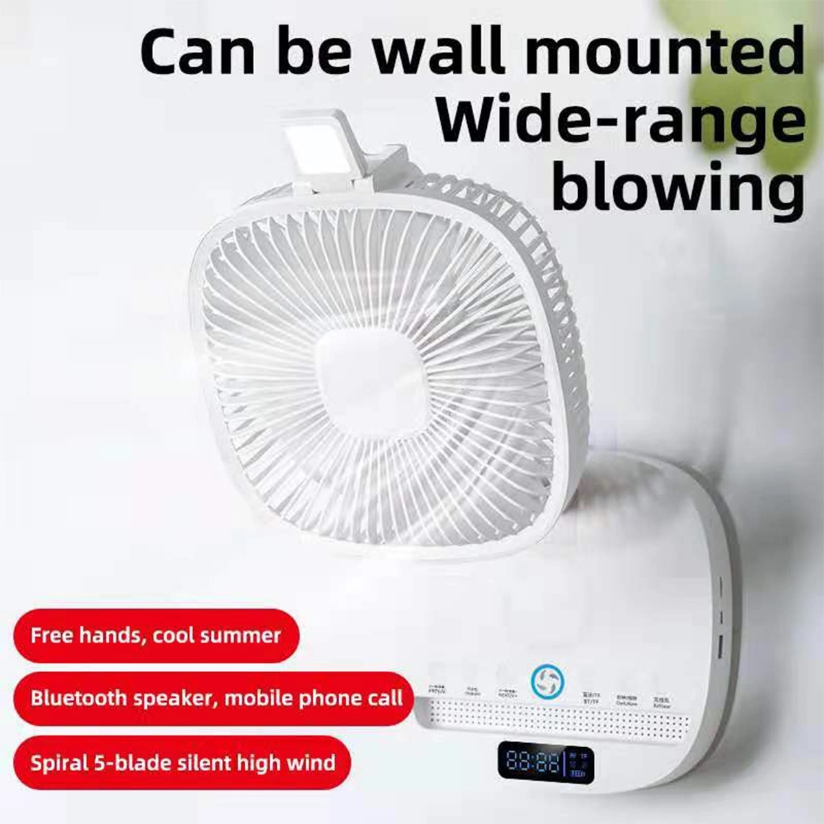 Wireless charging Clock Usb Speaker Led with Table Fan Stand 14