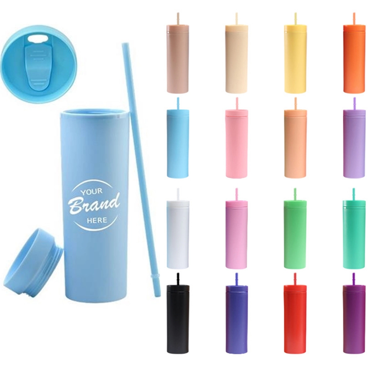 16Oz Skinny Acrylic Tumbler With Lid And Straw 4