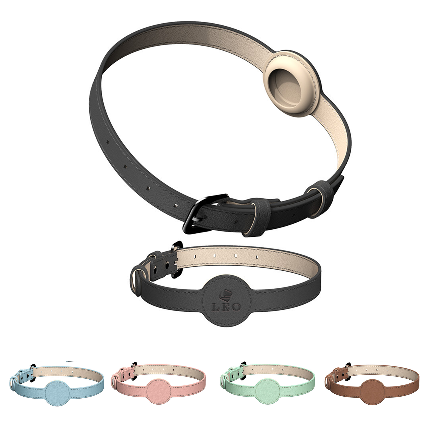 Leather Pet Collar With Apple Air-tag Tracker 2