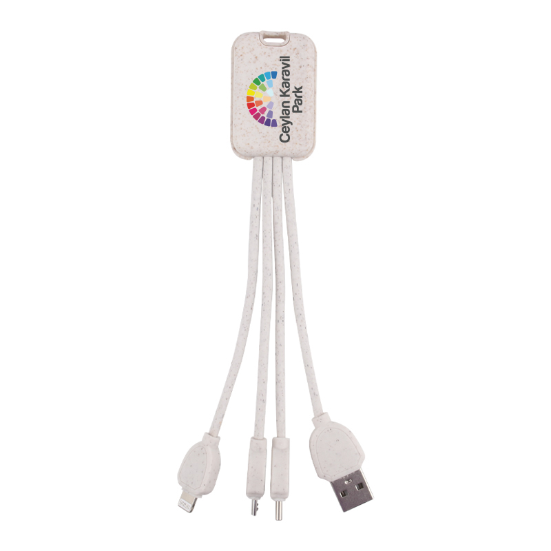 Eco Friendly Wheat Straw 4-in-1 Charging Cable With Type C, Lightning And Micro USB Connector 4