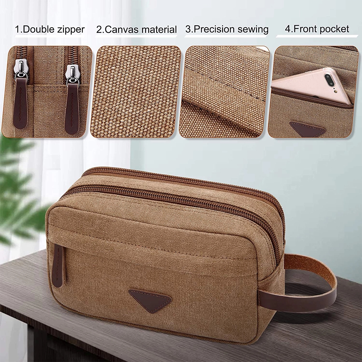 Canvas Leather Cosmetic Makeup Travel Toiletry Bag 5