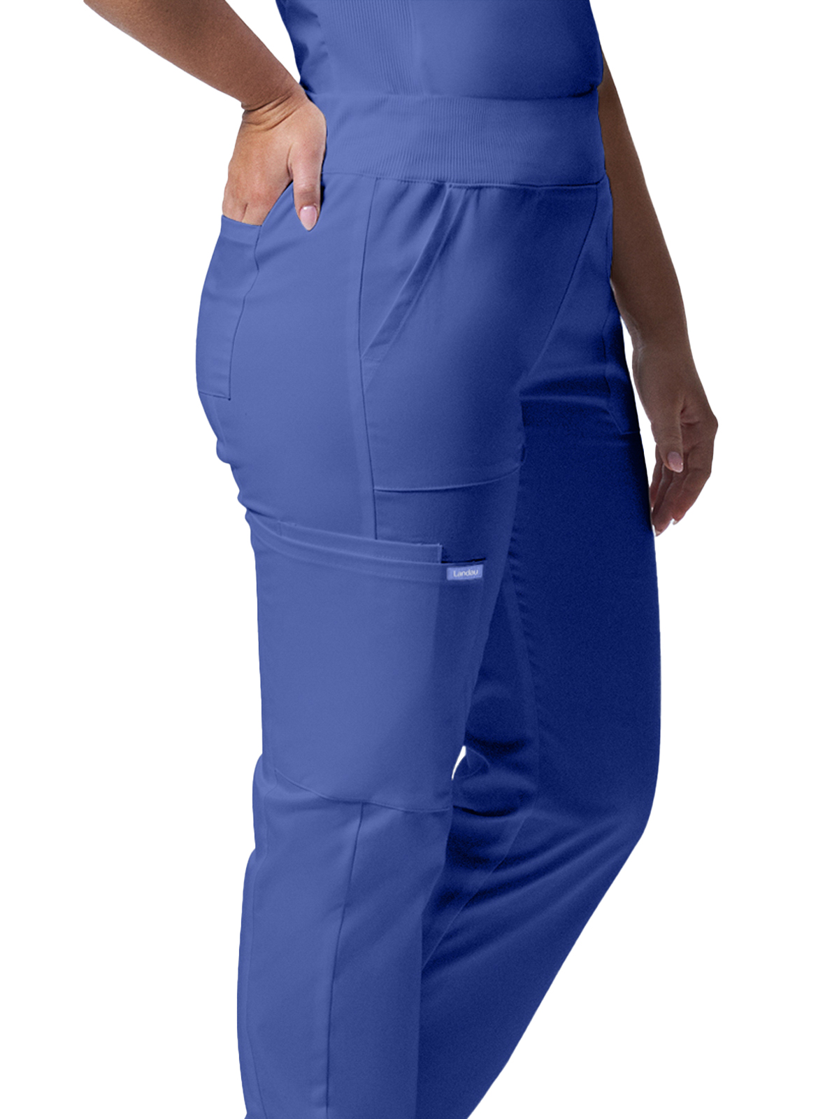 Landau - ProFlex - Women's Five-Pocket Mid-Rise Rib-Knit Elastic Waist Straight Leg Pant 14