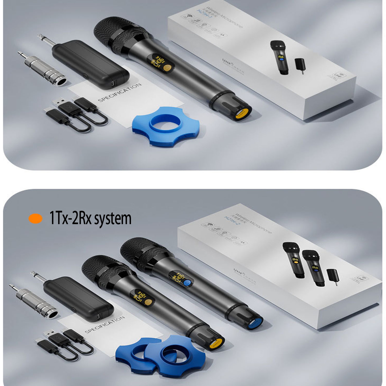 Rechargeable 1-Tx 2-Handheld Wireless Microphone Set 4