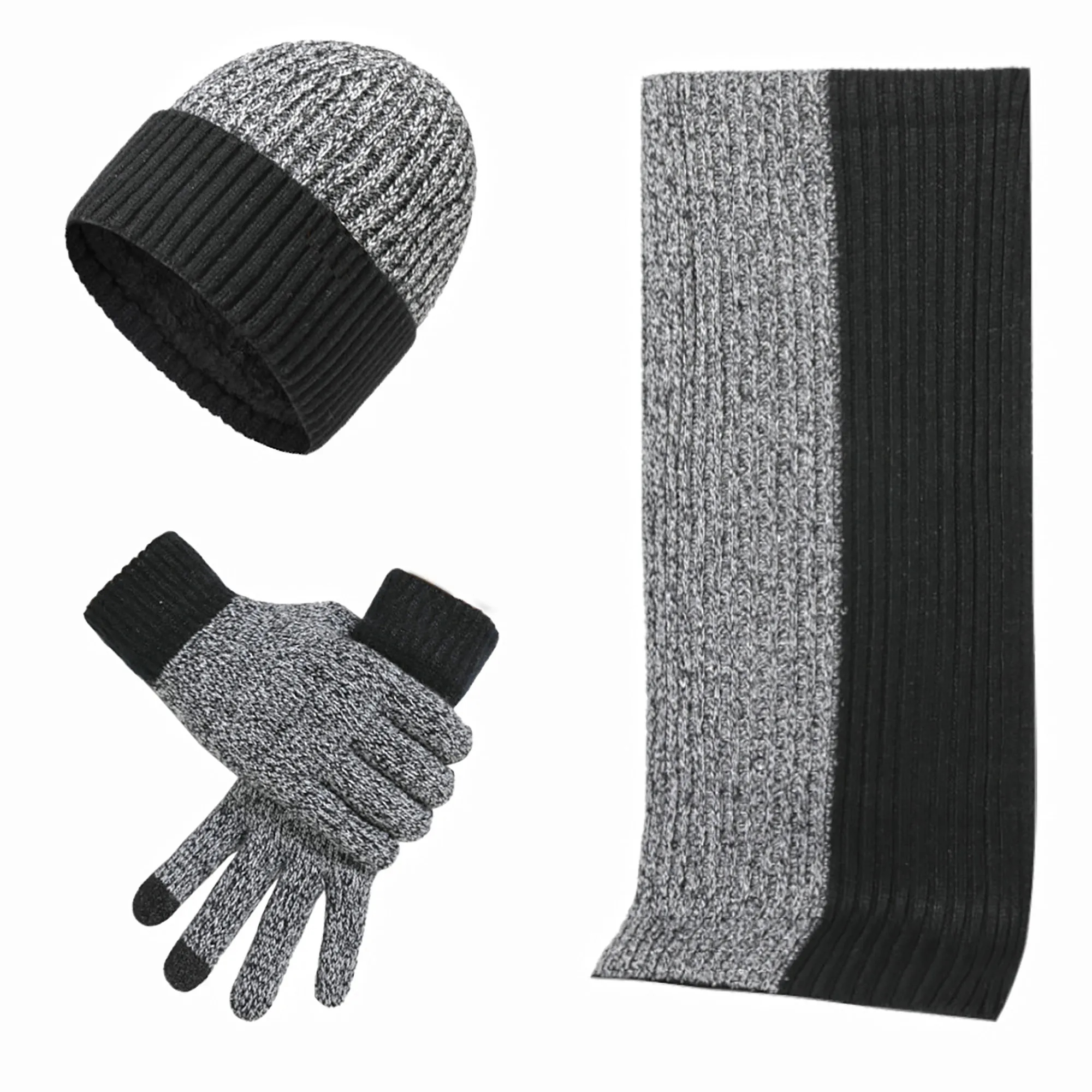 3 in 1 Set Jacquard Touch Screen Gloves Knitted Beanie Hat 6