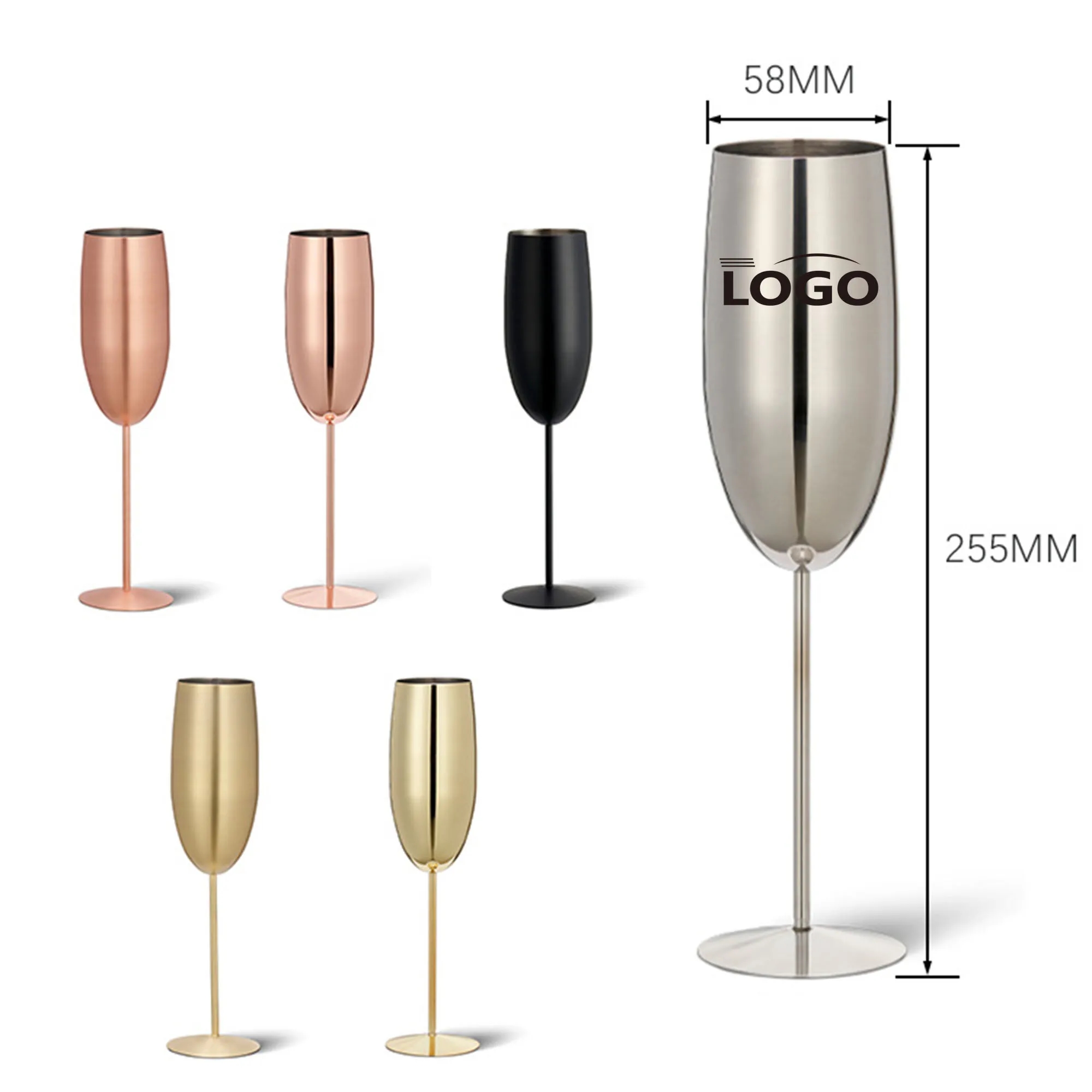 8OZ Stainless Steel Champagne Glasses Metal Stemmed Flutes 6