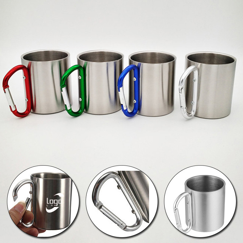 10oz Stainless Steel Mug with Carabiner Handle 1