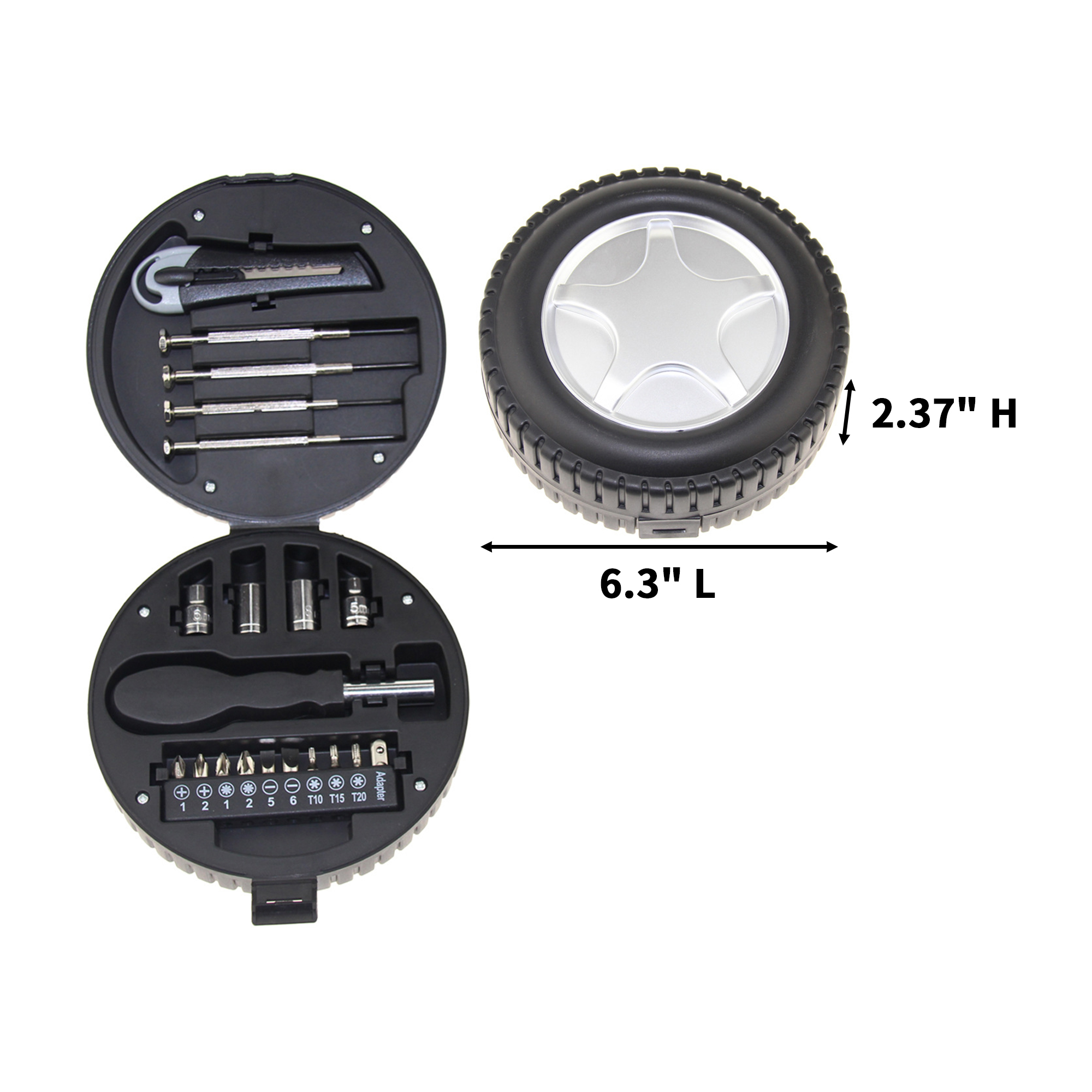 Compact Twenty Four Piece Household Tool Kit 6.3" Length X 6.3" Width X 2.37" Height 3