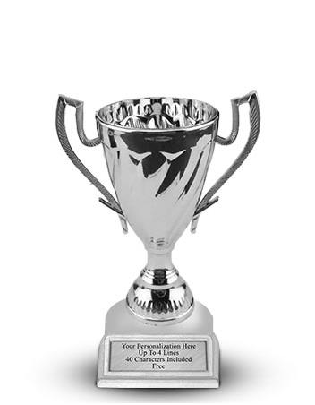 Cup Trophy: 7", white plastic slant Front bas 1