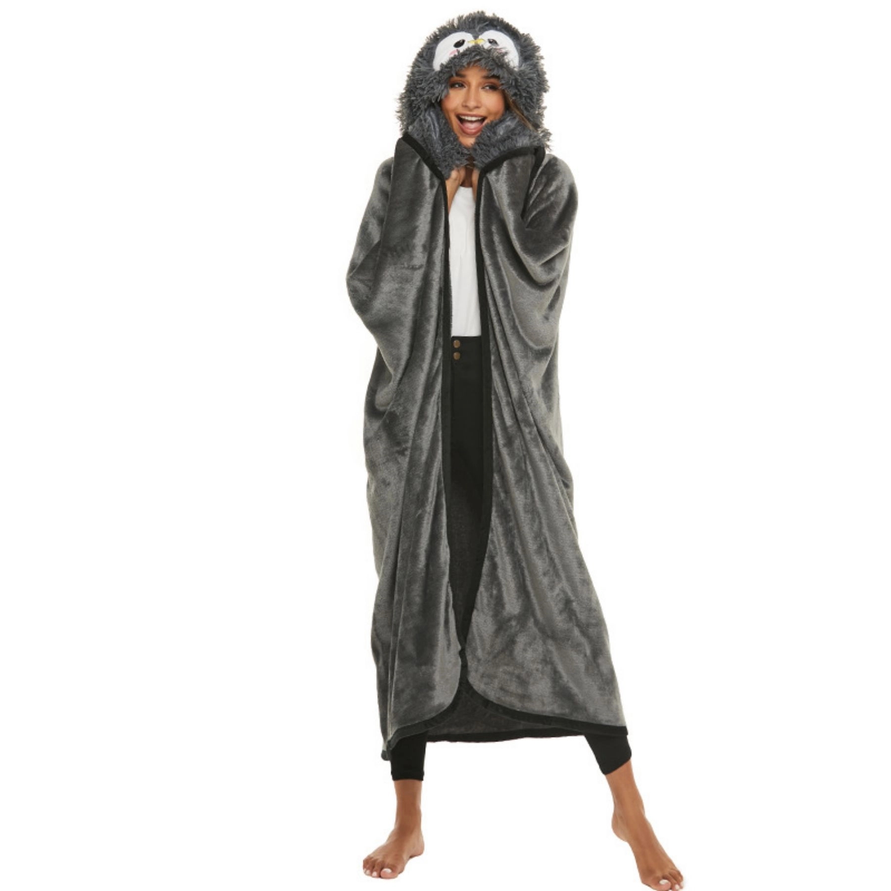Poncho Wrap Hooded Wearable Blanket With Sherpa 4
