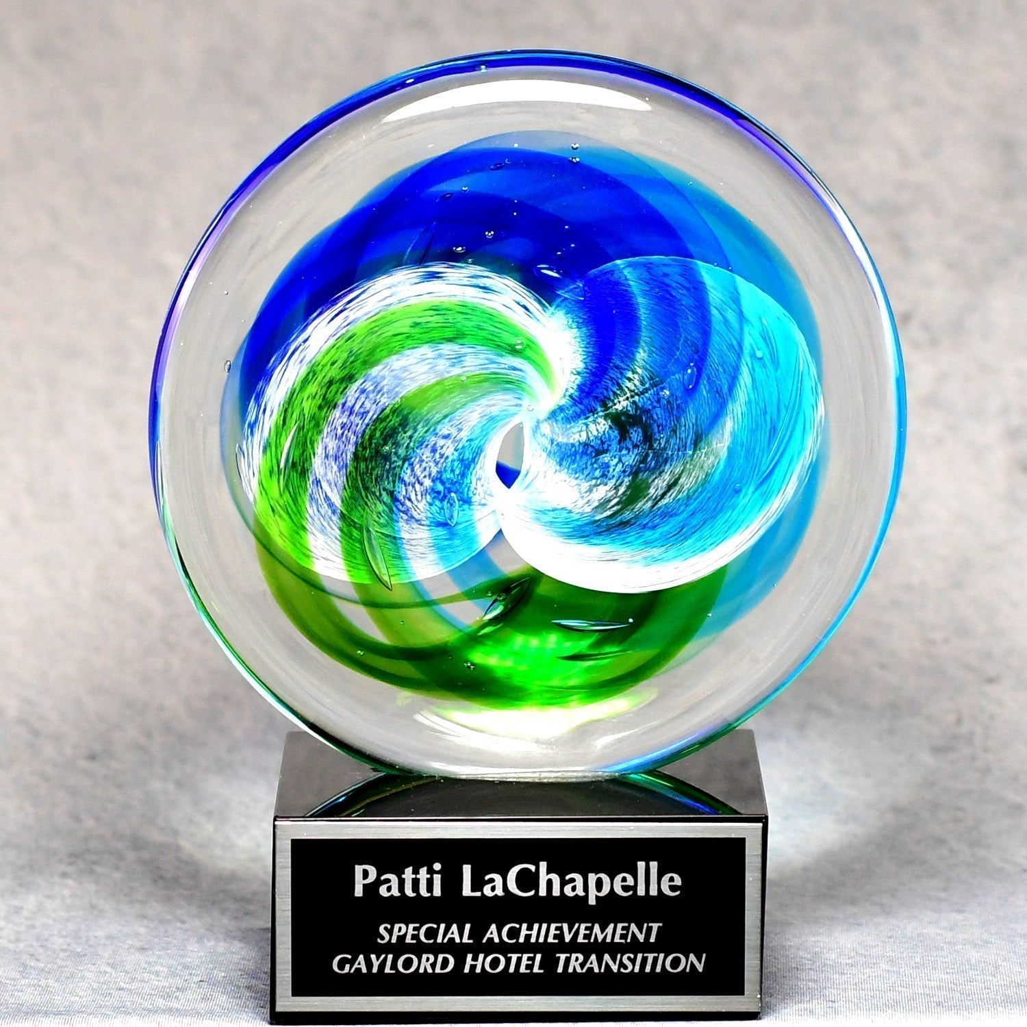 Circle Art Glass On Black Glass Base 3