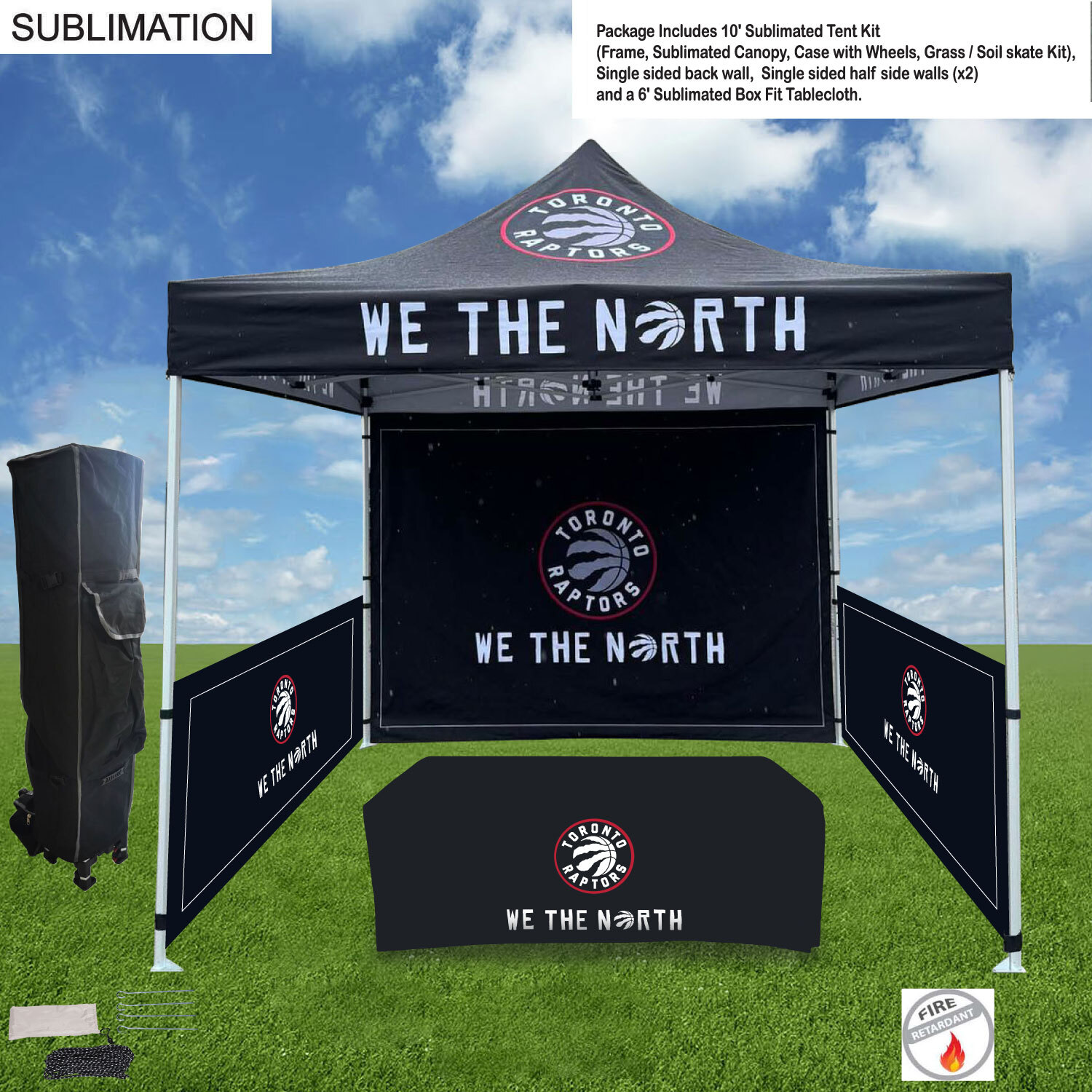 Supreme Event Package, 10' Sublimated Tent, Backwall, 2 Half sidewalls, and 6' Box Fit Tablecloth
