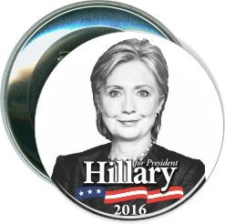 Hillary, Photo with Flag, Political Button