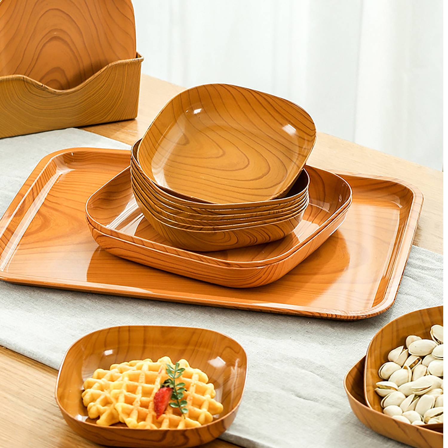 Elegant Wood-Grain Plastic Fruit Tray 4