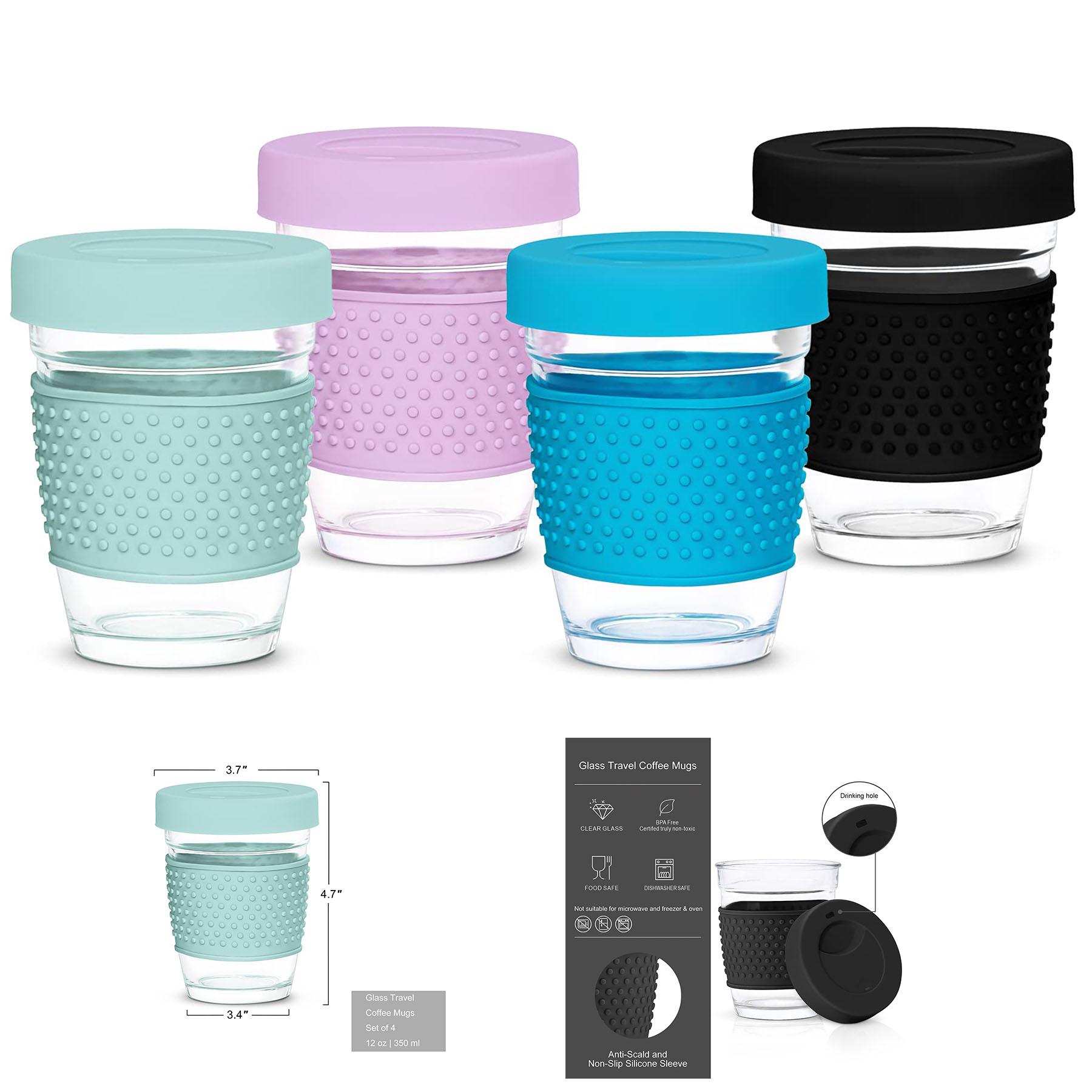 12oz/350ml Glass Travel Mugs 2