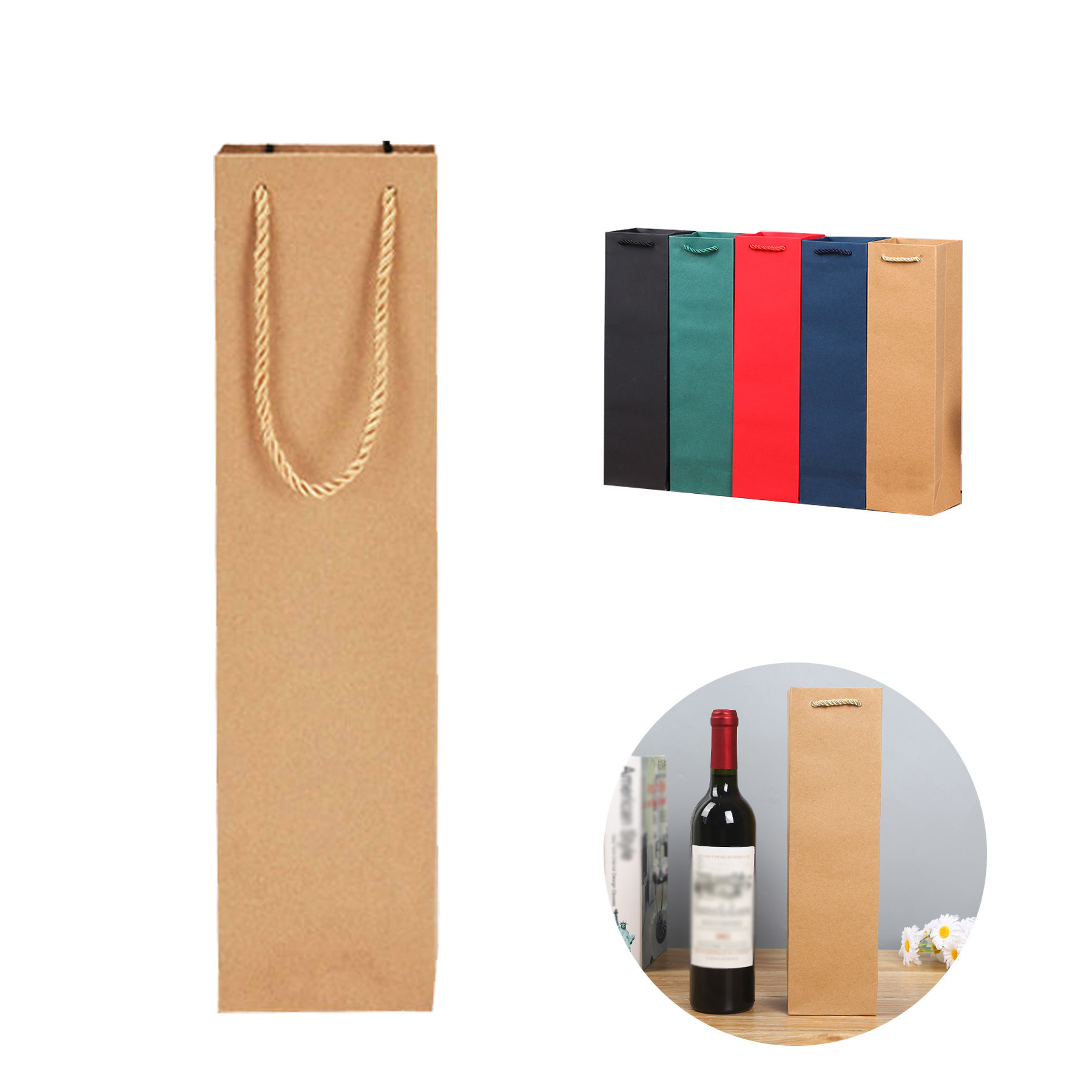 Single Kraft Paper Wine Tote Bag 3