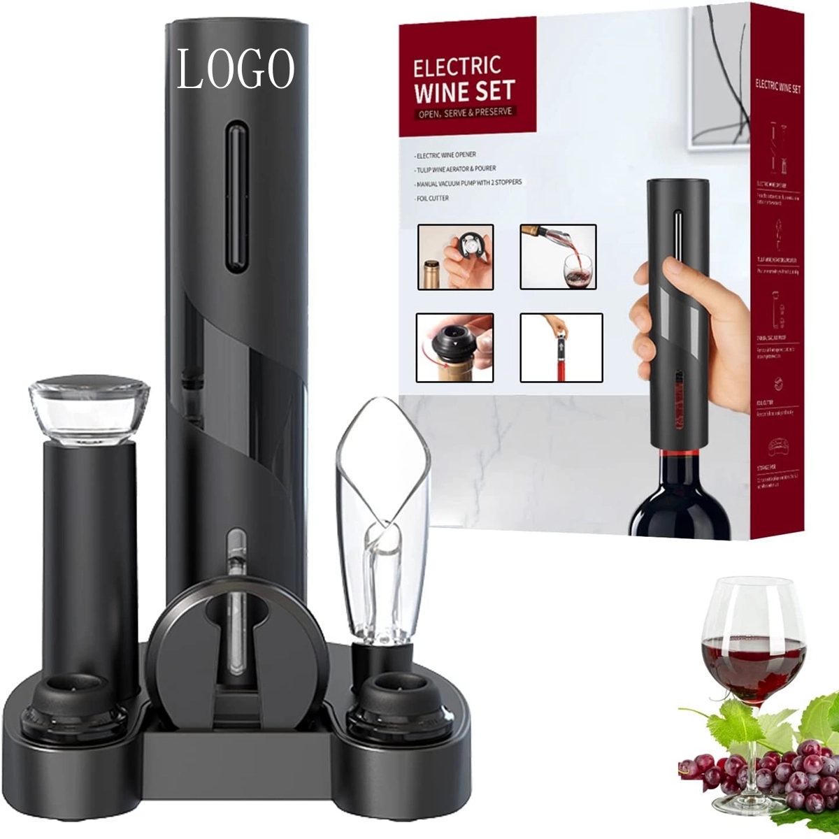 6 Piece Electric Wine Bottle Opener Gift Set 1