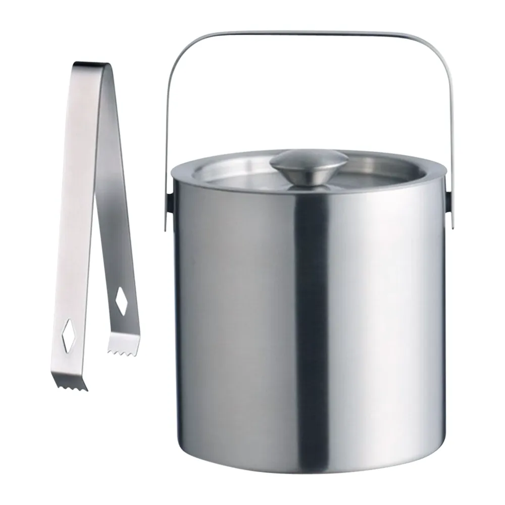 Double-Walled Stainless Steel Ice Bucket with Lid and Tongs 5