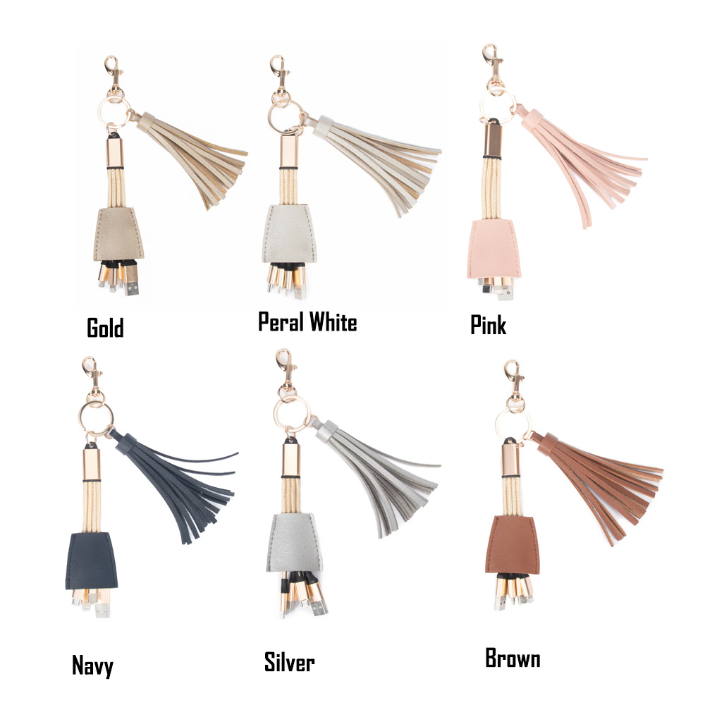 Vegan Leather Keychain with 4-in-1 Charging Cables 1