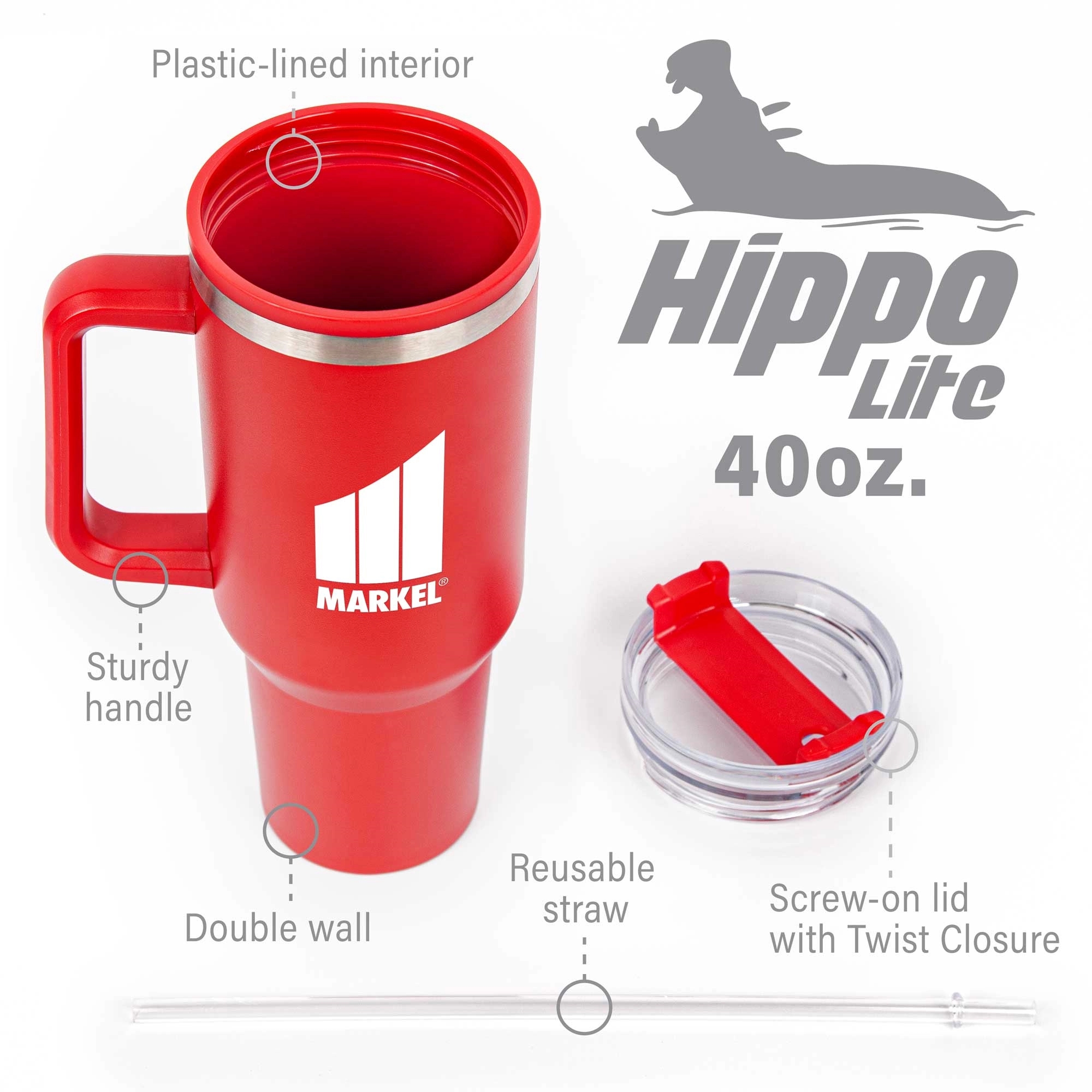 Hippo Lite Mug & Straw Lid with Twist Closure - 40 oz. 8