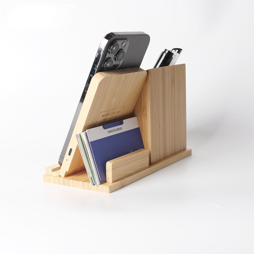 Bamboo Wireless Charger With Organizer 2