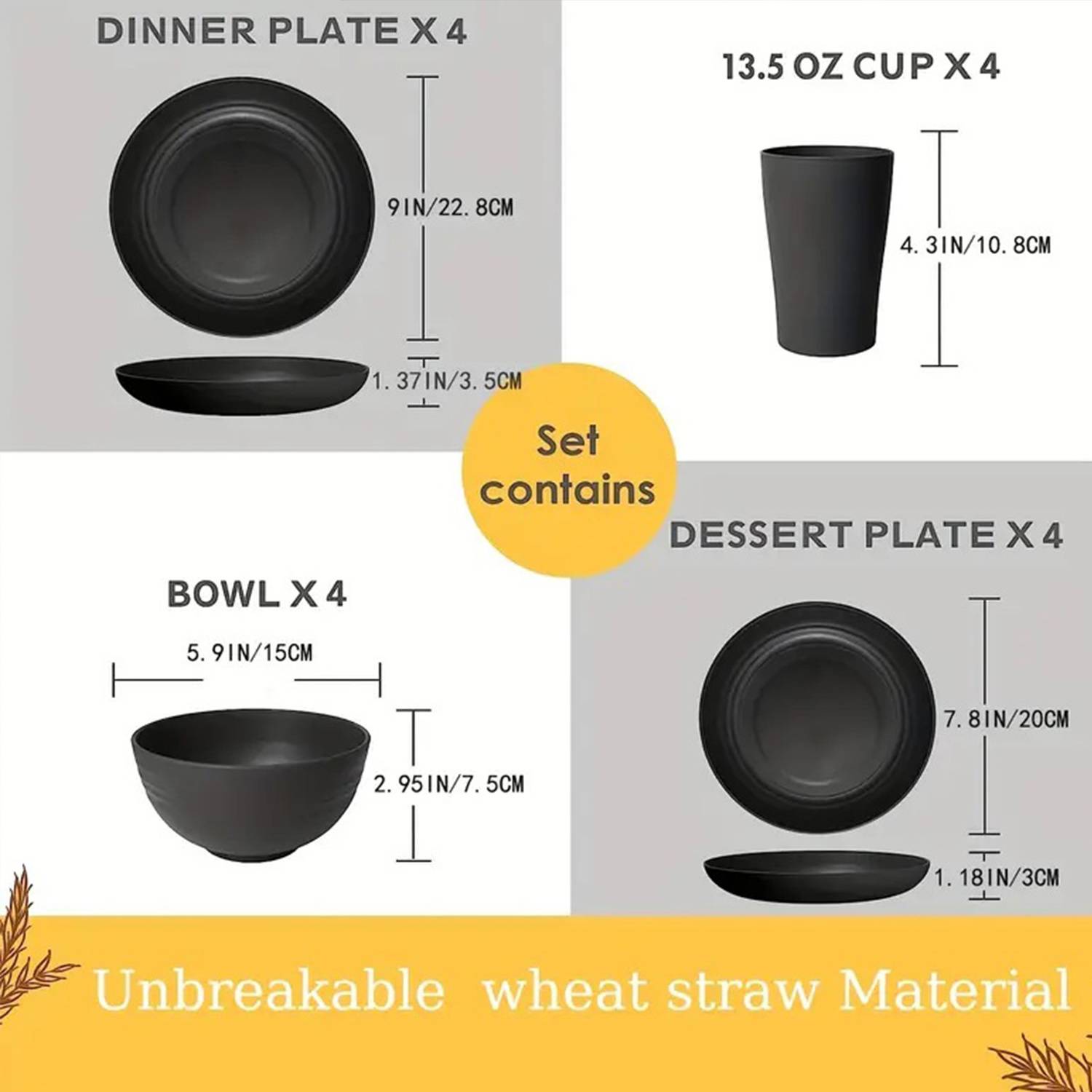 16Pcs Wheat Straw Kitchen Dinnerware Set 4