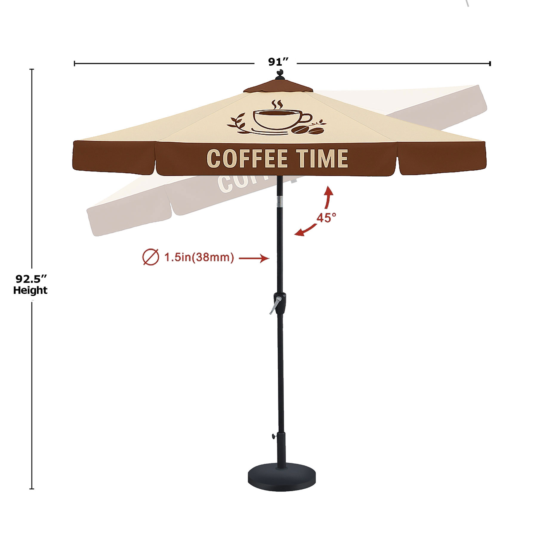 7.5' Black Aluminum Commerical Market Umbrella w/ Crank & Auto-Tilt ( Dye Sublimation ) 2