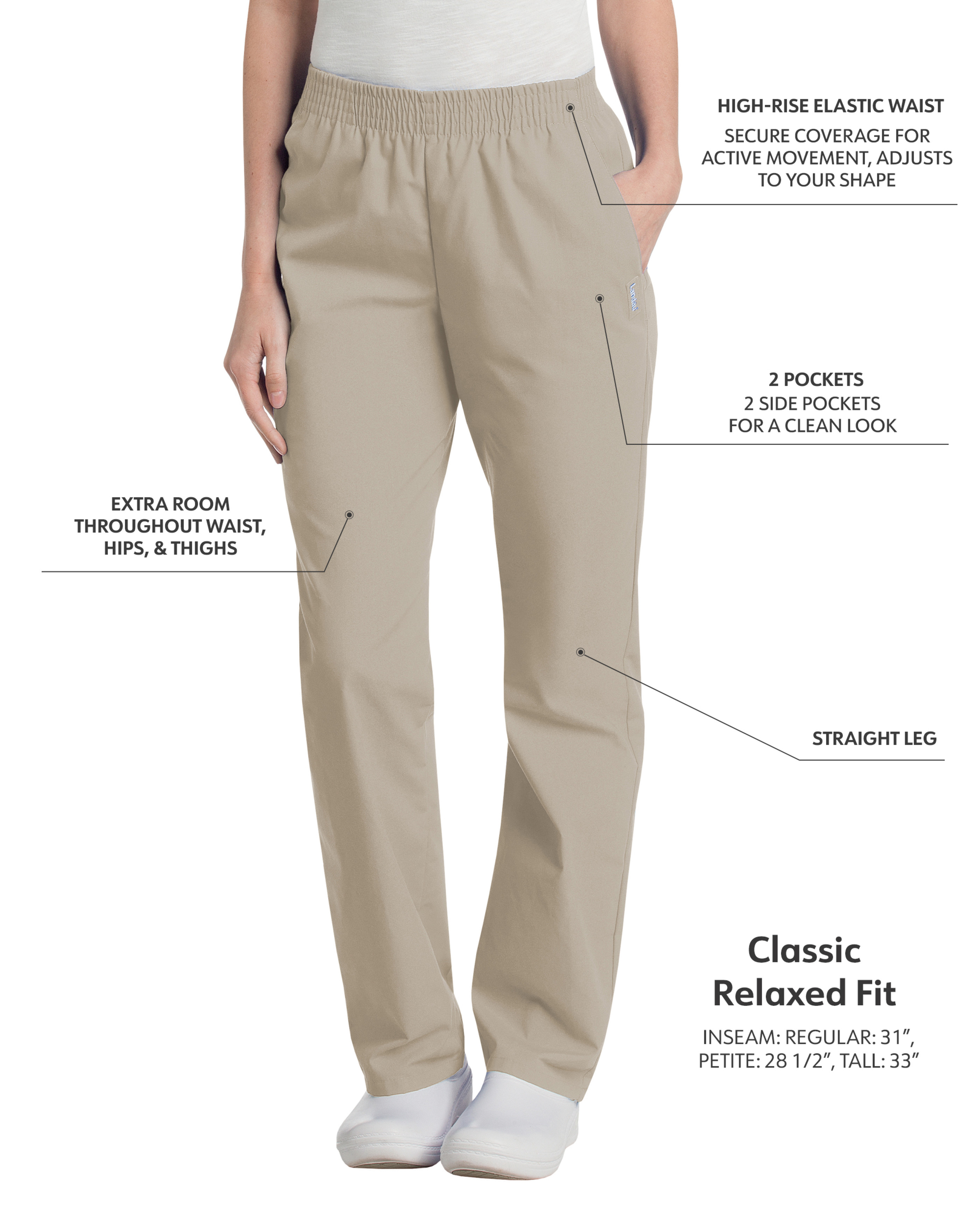Landau - Essentials - Women's Two-Pocket High-Rise Elastic Waist Straight Leg Pant 1
