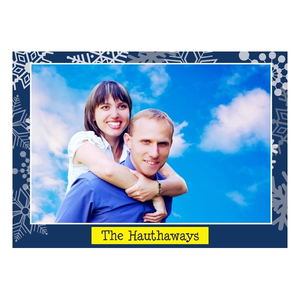 Personalized Blue Snowflake Photo Holiday Card 1
