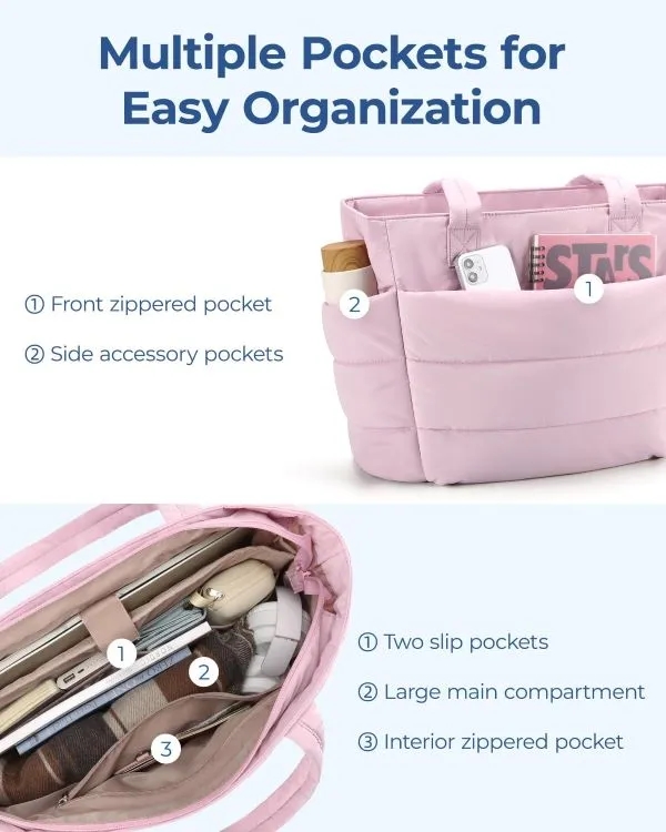 Gocvo Puffer Tote Bag for Women, custom tote bag with logo imprint 7
