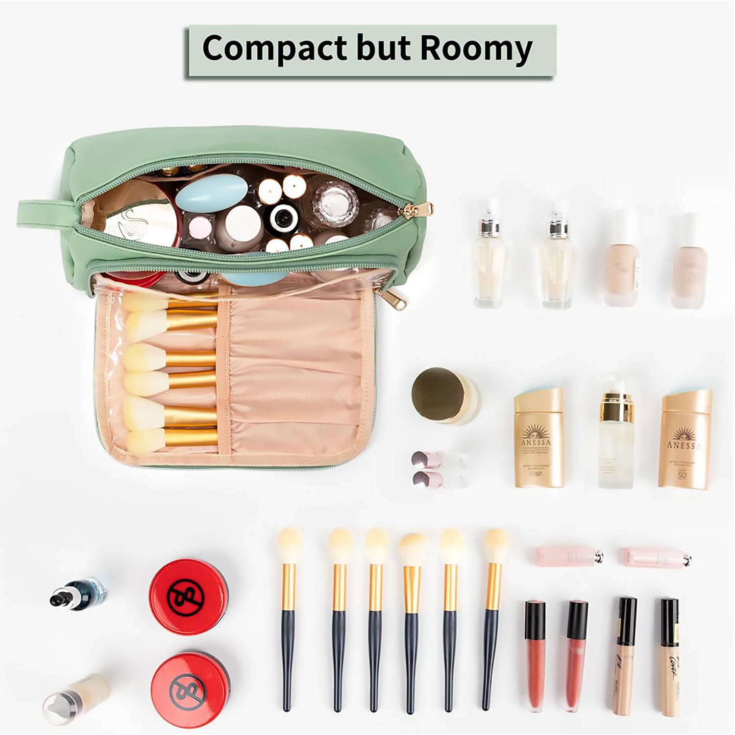 Portable PU Leather Travel Cosmetic Bag w/ Handle 6