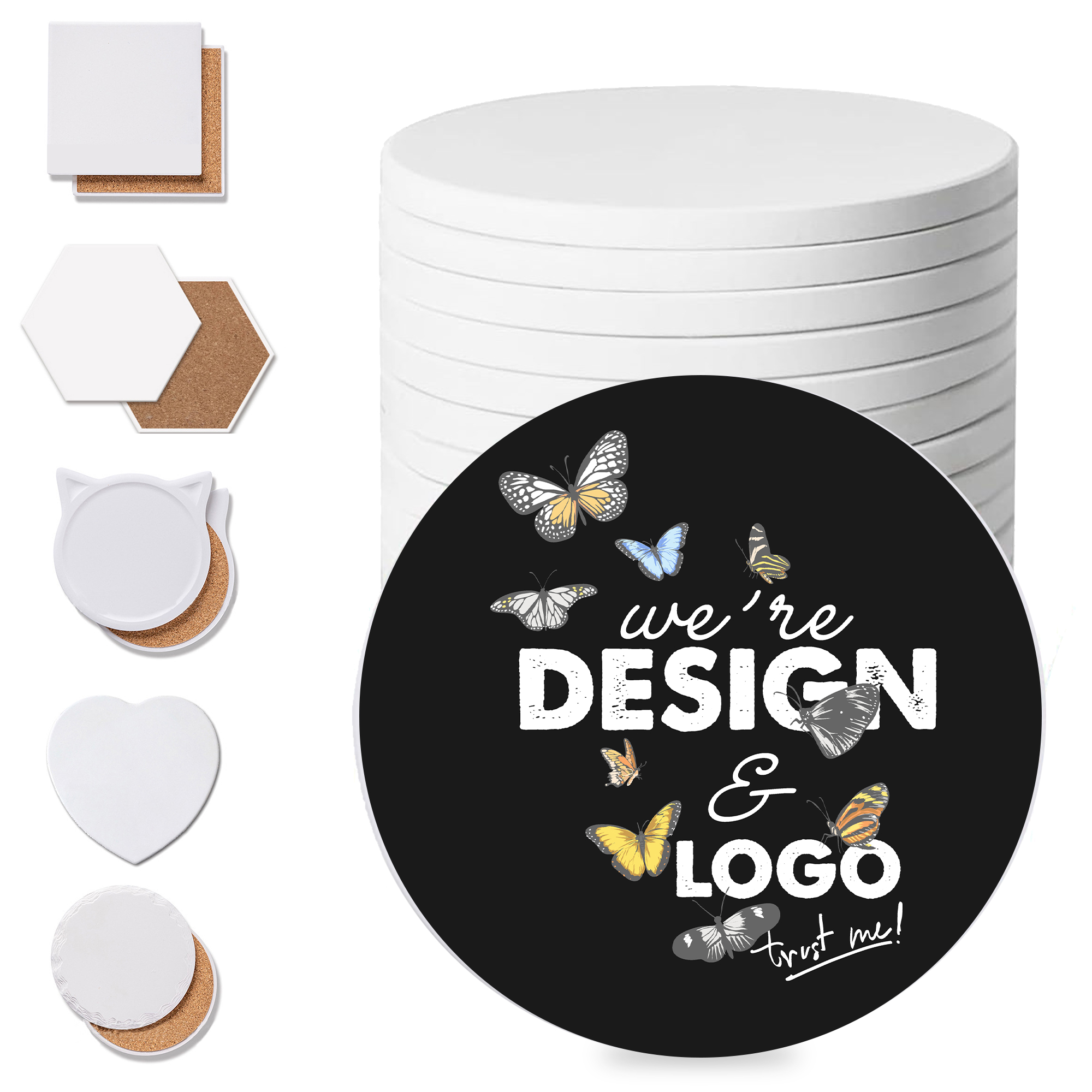 Full Color Round Ceramic Coaster with Cork 2