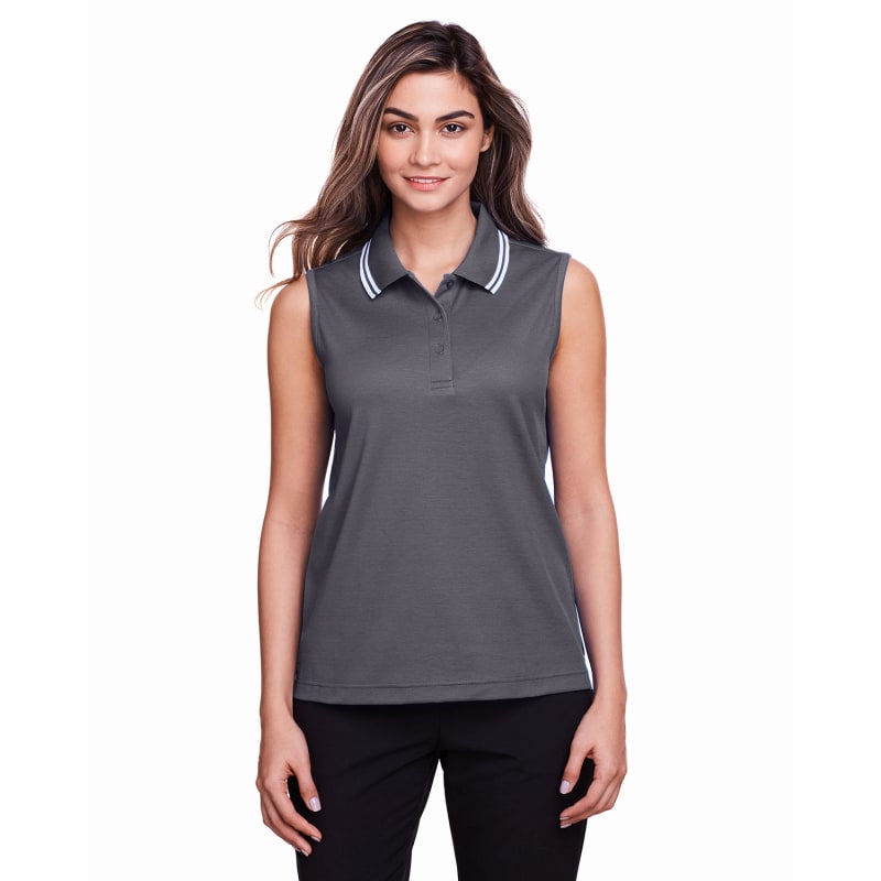 Devon & Jones Ladies' CrownLux Performance™ Plaited Tipped Sleeveless Polo 14