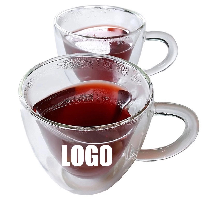 Custom 8 OZ Double Wall Heart shape Glass mug 2