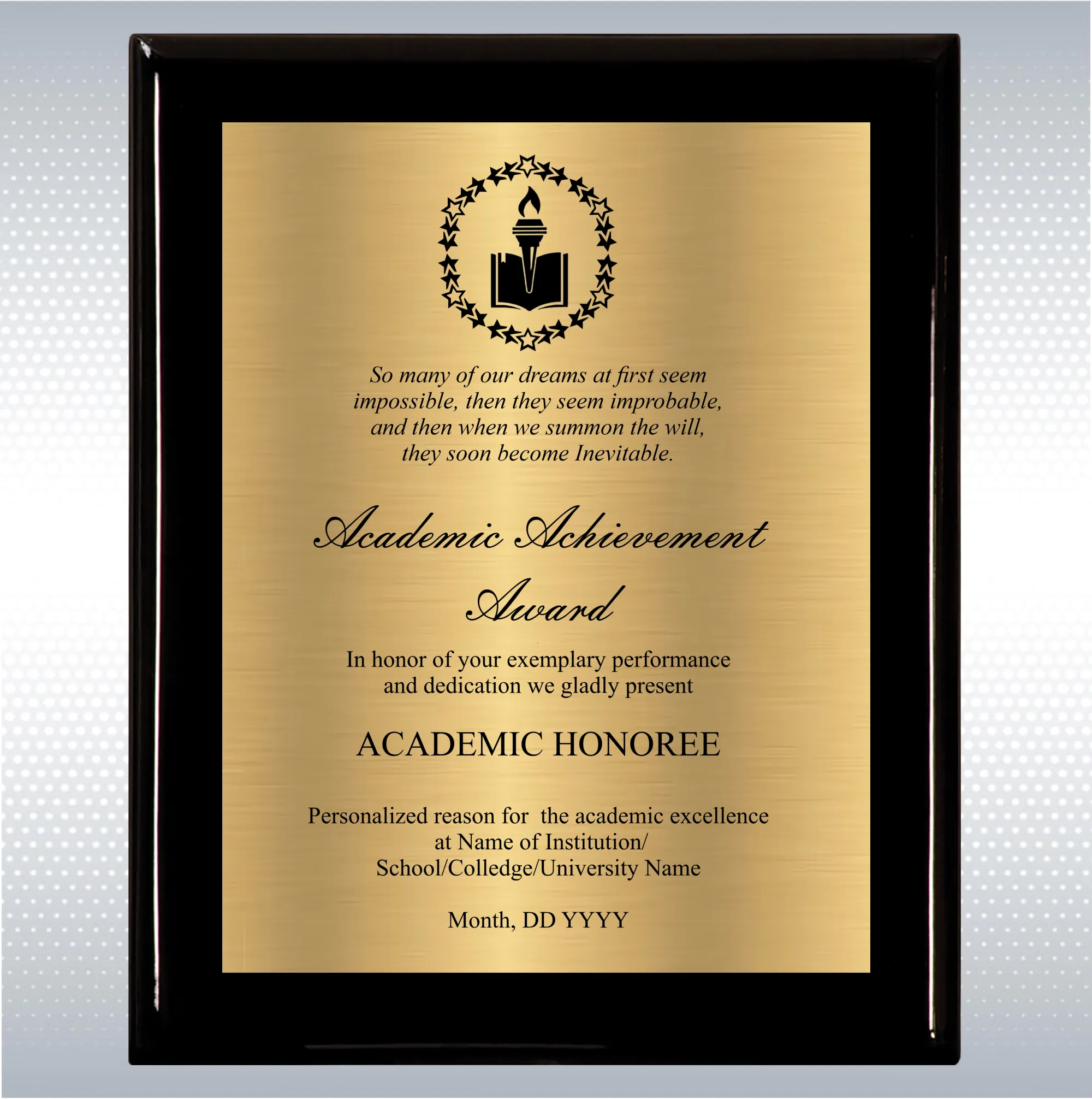 Black Piano Finish Wood Plaque Academic Achievement Gift 21