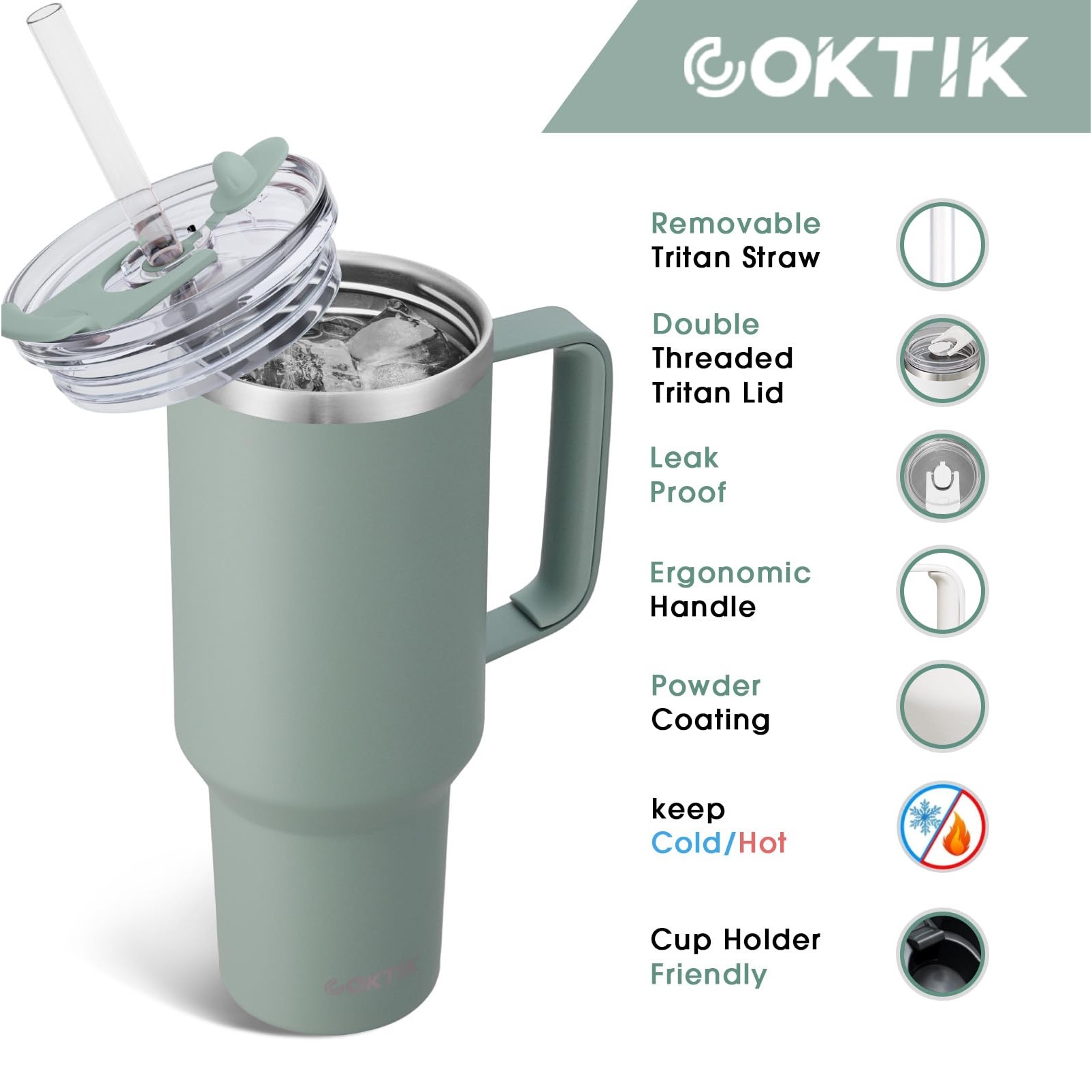 40 oz Tumbler With Handle and Straw Lid, 2-in-1 Lid (Straw/Flip), Vacuum Insulated Travel Mug Stainl 4