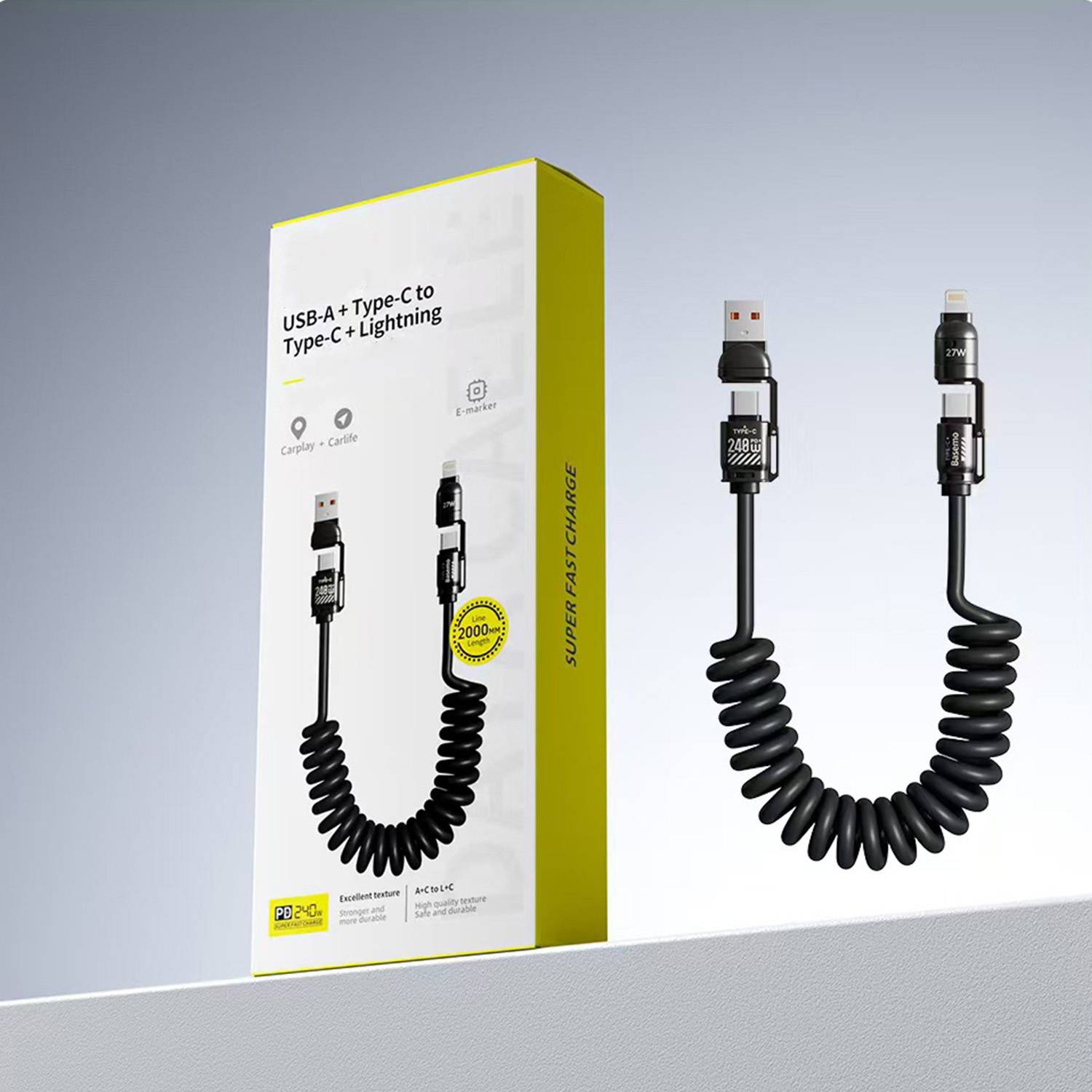 240W 4-in-1 Fast Charging Cable – Durable Coil Design 2