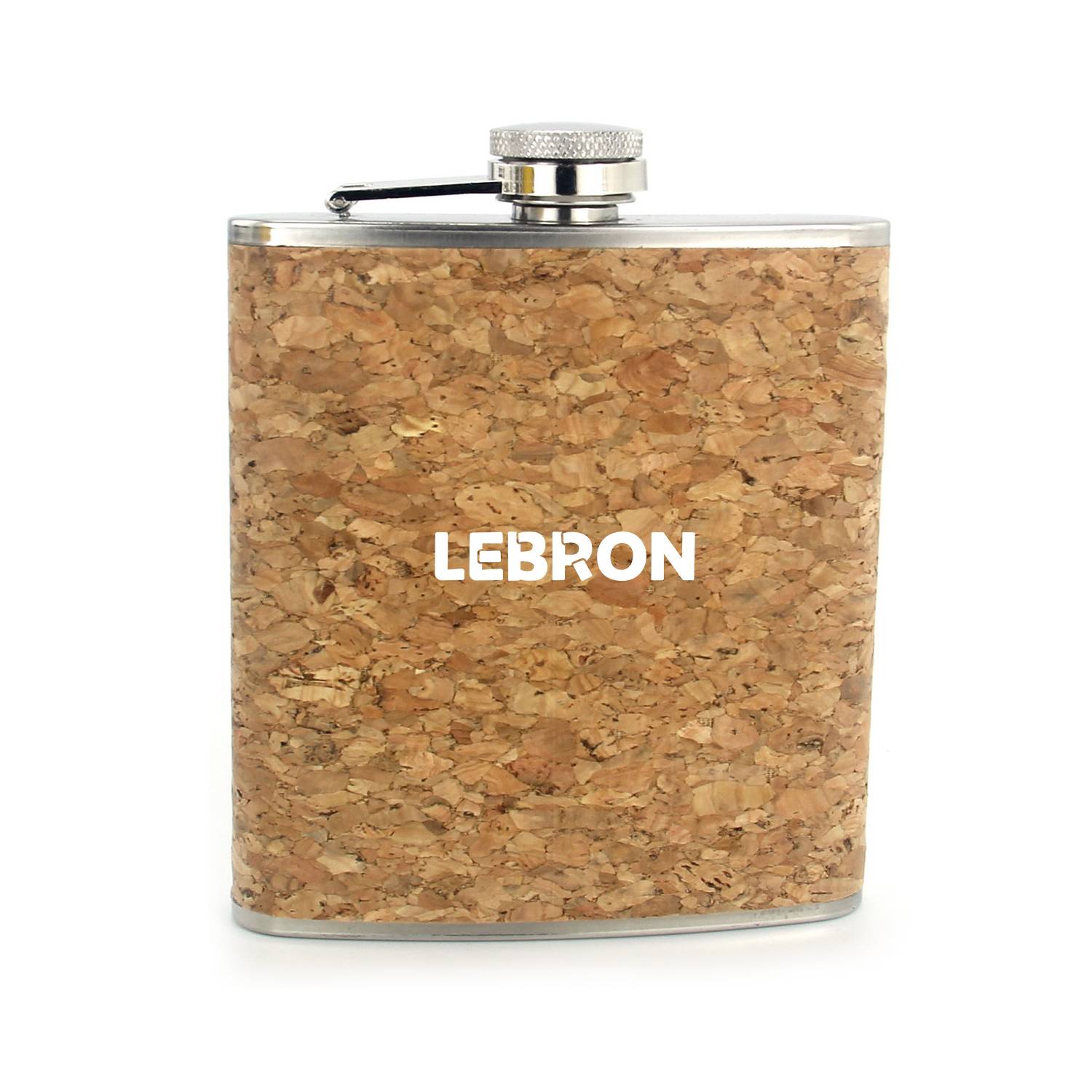 6Oz Stainless Steel hip flask with cork wood stick, custom water bottle with logo imprint 1