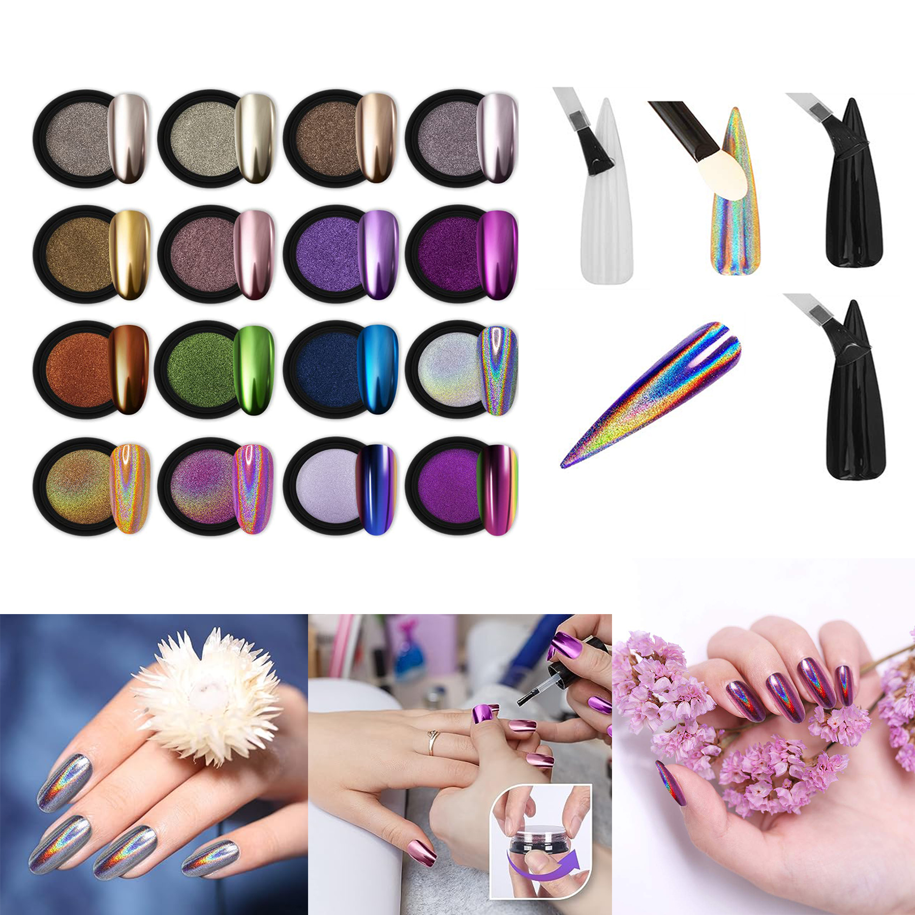 1g/Jar Chrome Gel Polish Mermaid Unicorn Dipping Shining Art Nail Mirror Powder  2