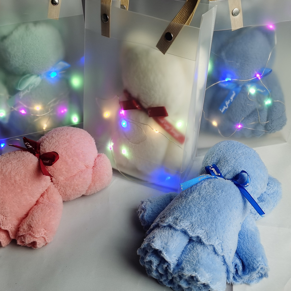 Coral velvet bear towel 8