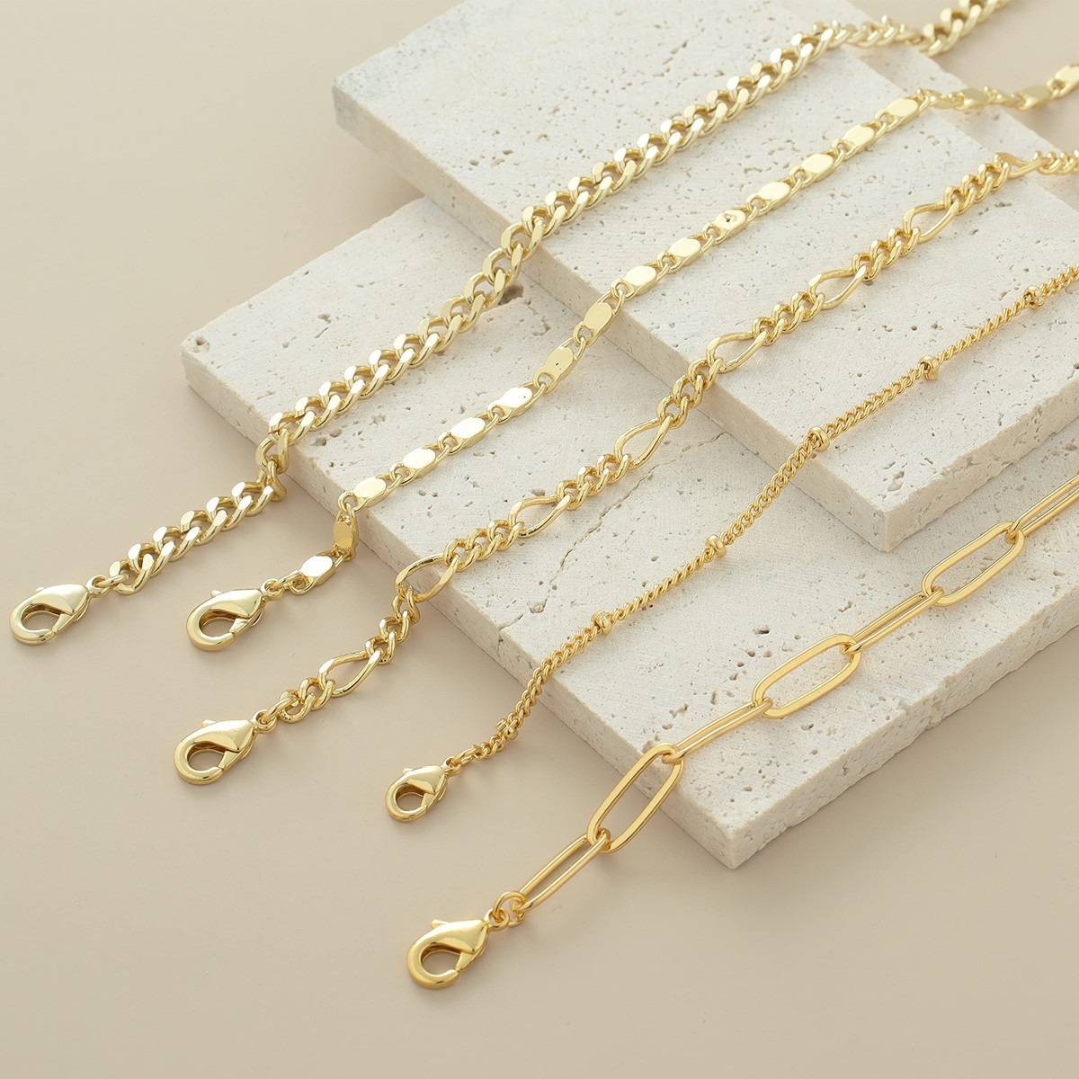 14K Real Gold Plated Link Chain Bracelets Set for Women 3