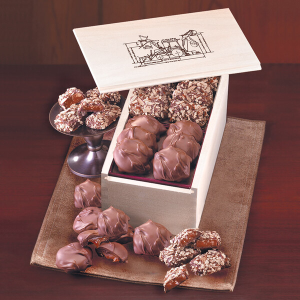English Butter Toffee & Caramel Pecan Clusters in Wooden Collector's Box