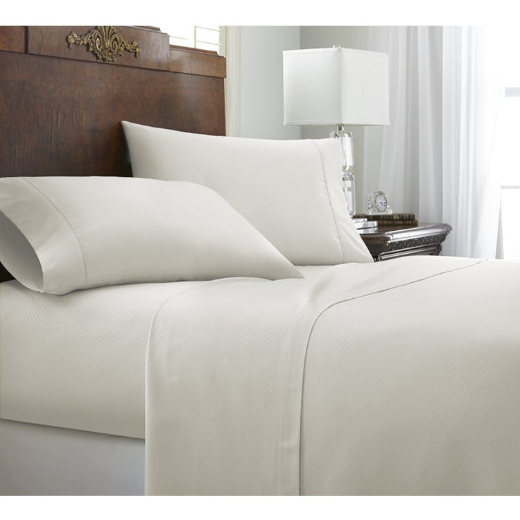 Embossed Sheet Sets - Ivory Cali King Chevron Design 4 Set