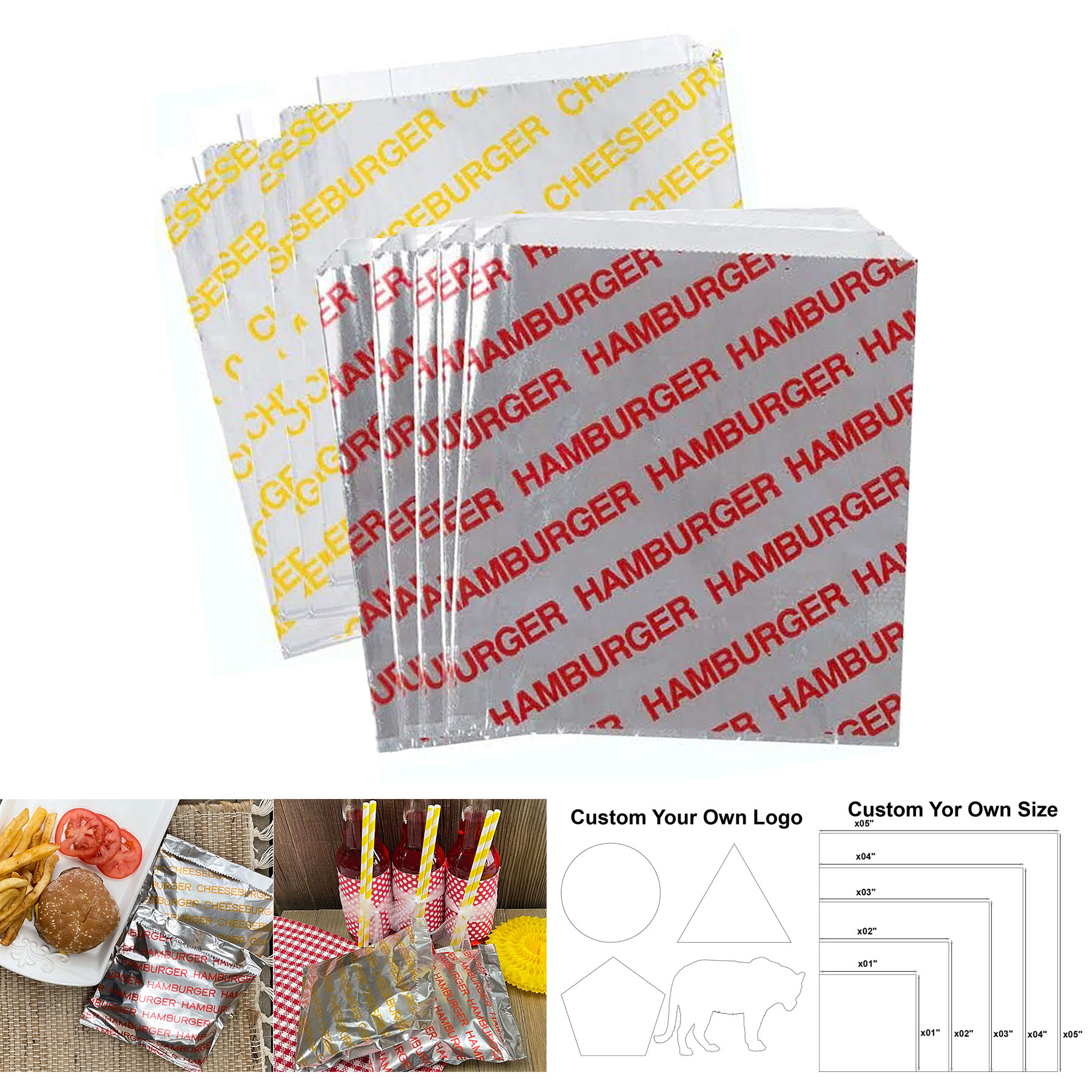 Printed Foil Hamburger And Cheeseburger Bags 2