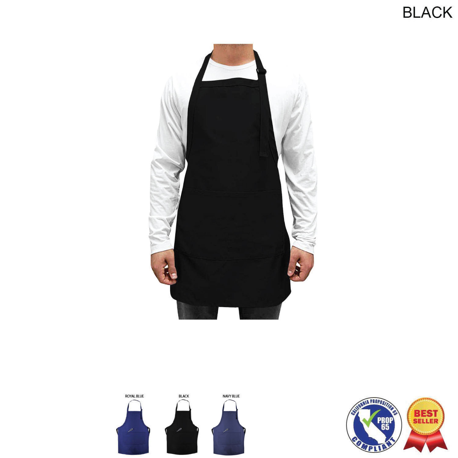 Domestic made Twill Bib Apron, 25x28, 2 Pockets, Adjustable Neck, Blank Only (Made in Canada) 5