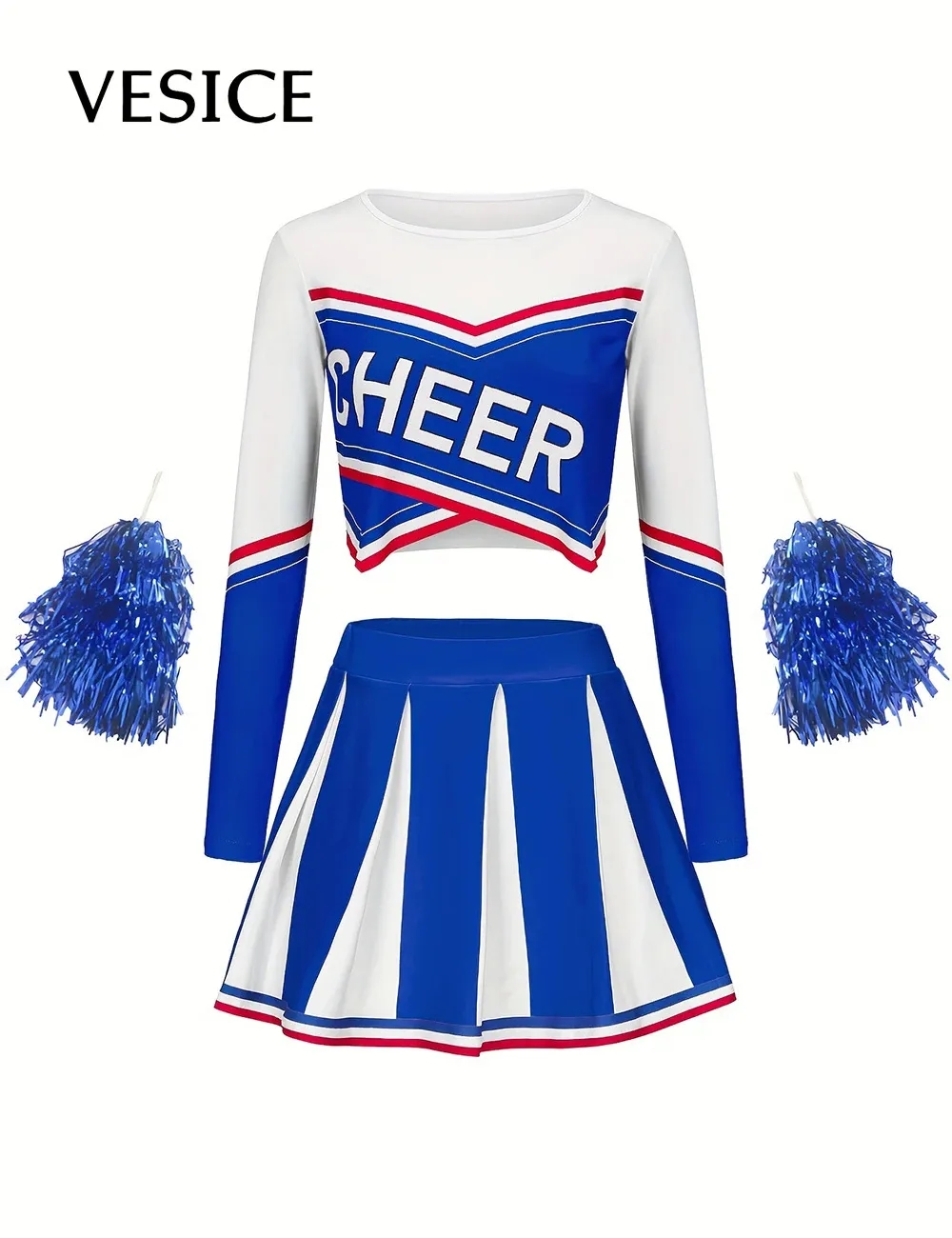 Kids Cheerleader Costume Set with Long Sleeves Short Skirt 2