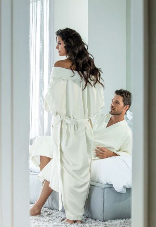 Satin Stripe Kimono Collar Bathrobe 2