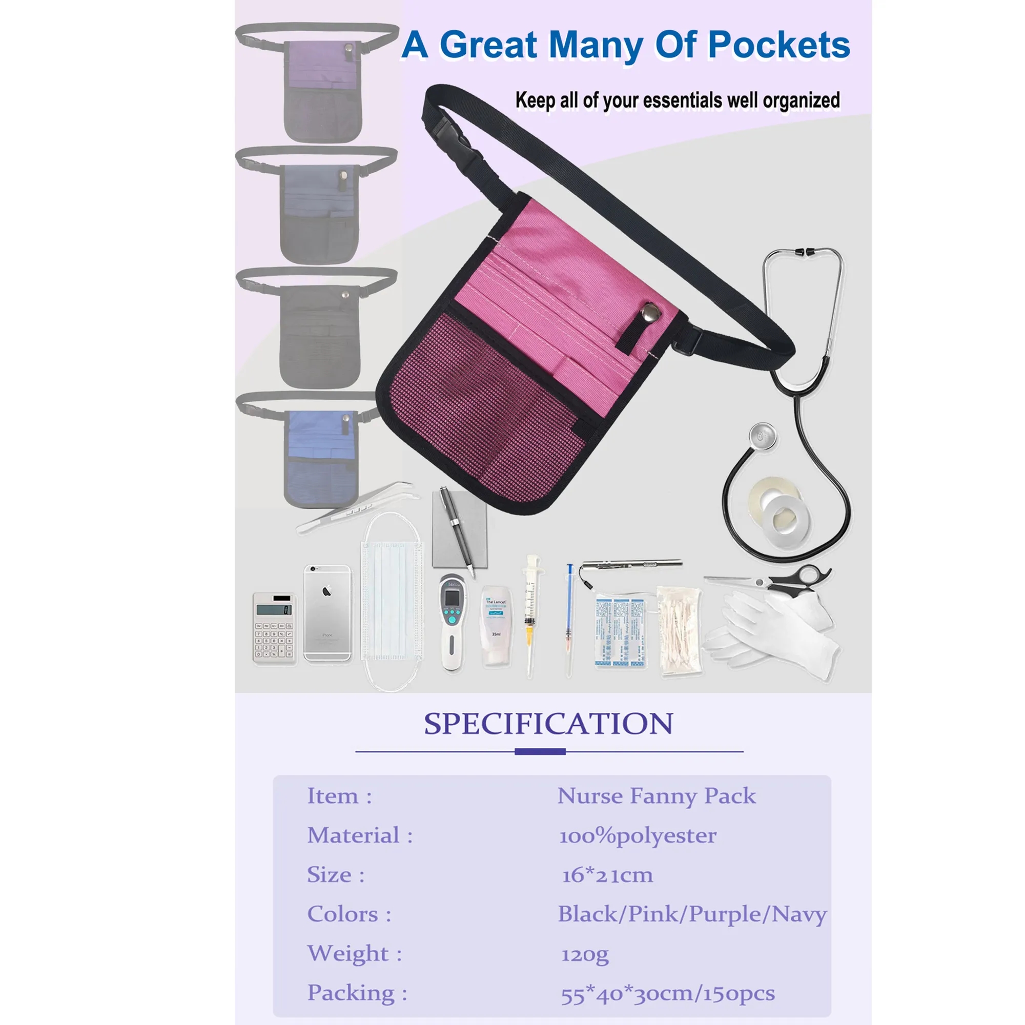 Stock Multifunctional Adjustable Belt Nurse Vet Waist Pouch 4