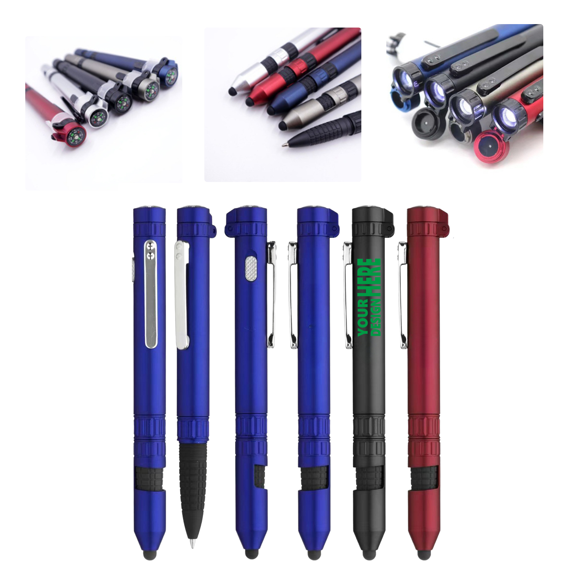 MOQ50 Custom Outdoor Multifunction Tool Pen with Compass 1