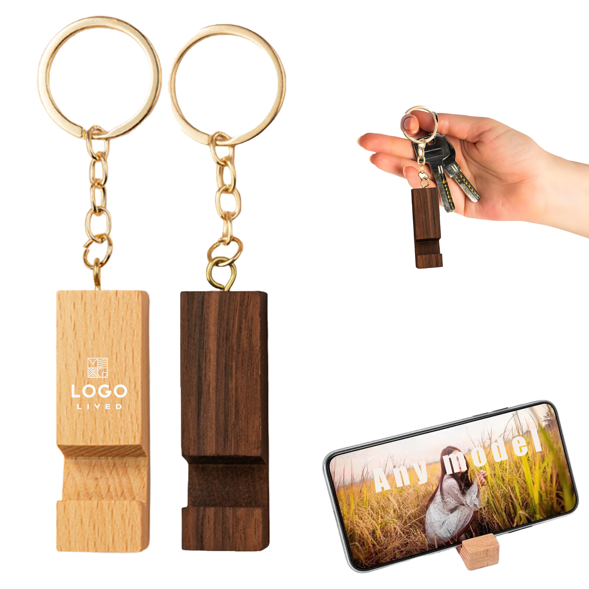 Environmentally Friendly Wooden Mobile Phone Holder Keychain 4