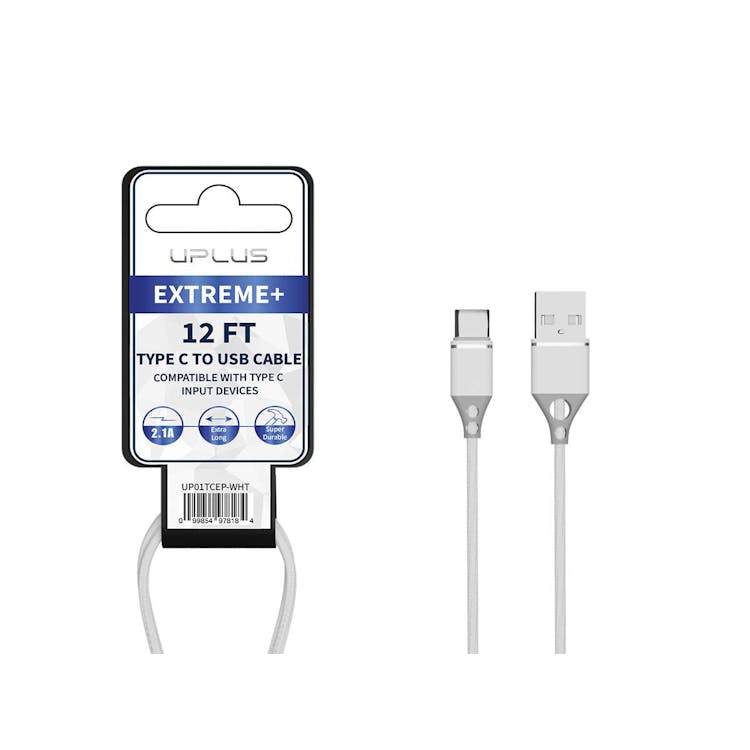 Type C to USB A Cable - 12 FT White 2